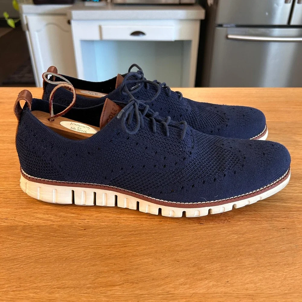 Cole Haan Shoes Mens 10.5 Zerogrand Stitchlite Wingtip Oxford Navy Blue Knit